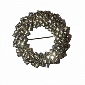 VTG Rhinestone Round Wreath Style Brooch Excellent Condition 2”